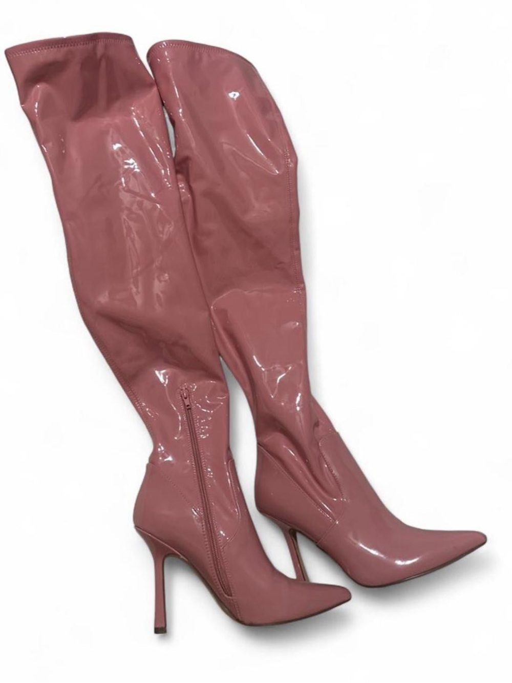 Steve Madden Glossy Dusty Rose Over-the-Knee Pointed Stiletto Boots